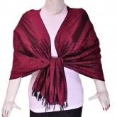 Jacquard Foulards de soie pour femme en rouge avec une frange noire