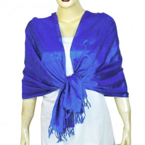 Femmes Mode Pure soie Foulards en bleu avec une frange bleue